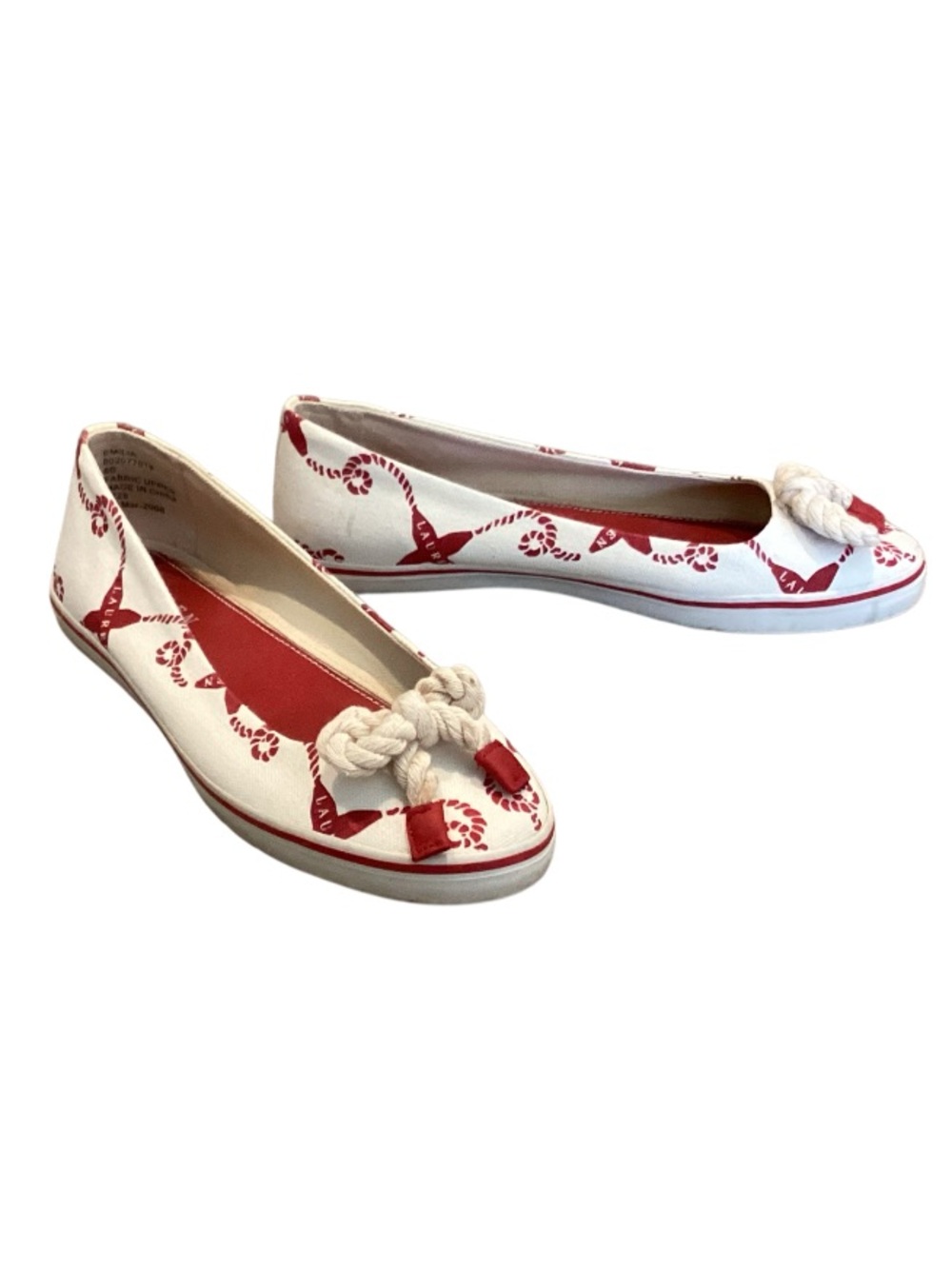 Lauren Ralph Lauren White and Red Nautical Rope Ballet Flats